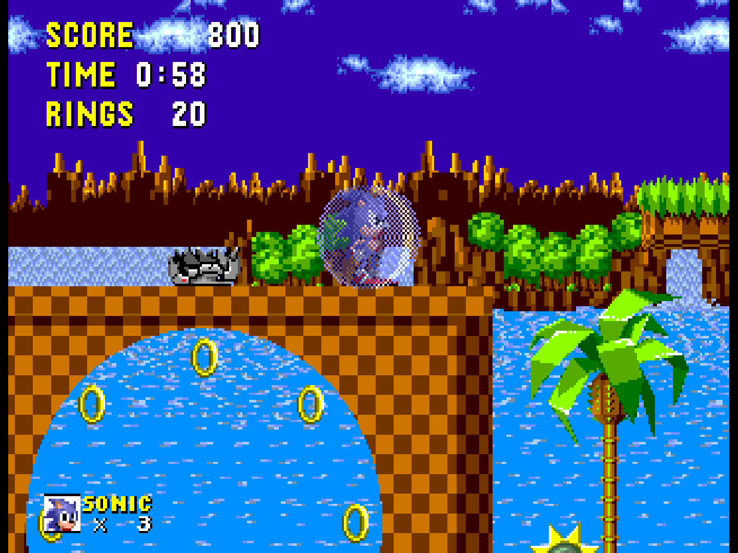 Sonic the Hedgehog with a shield activated